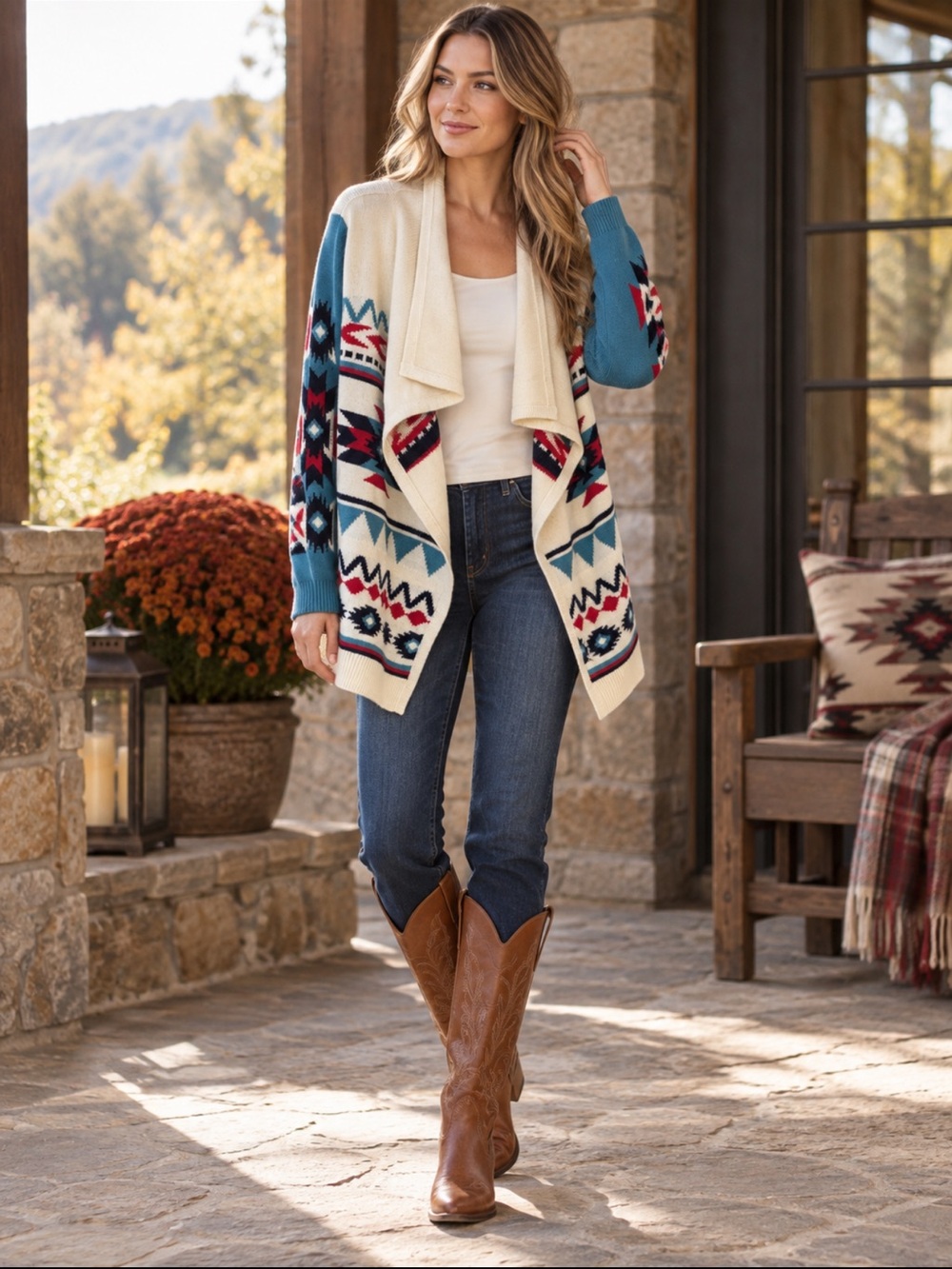 Wrangler Retro Medium Southwestern Aztec Open Front Cardigan Sweater
